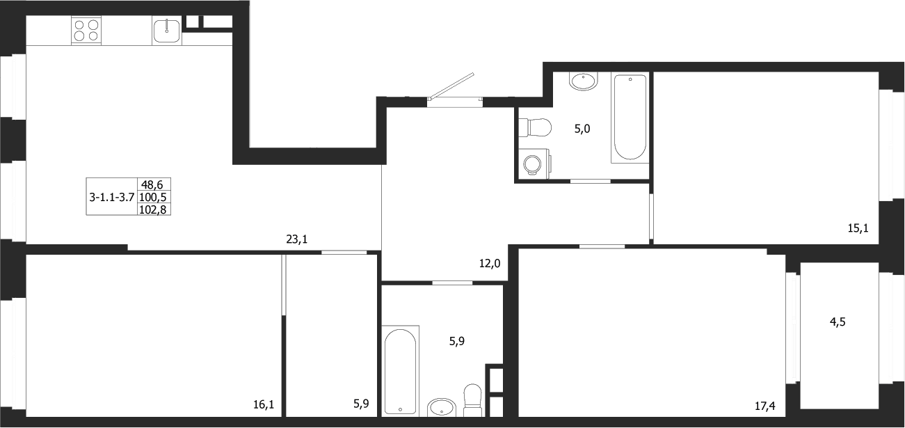 Купить 3-комнатную квартиру в новостройке 102.8 м², ул Профессора Попова, в  Санкт-Петербурге, у метро Петроградская