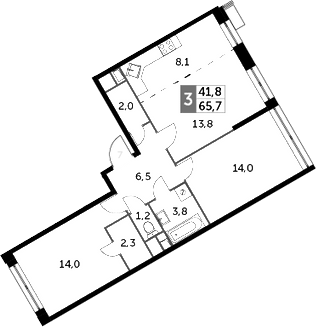 3Е-комнатная, 65.7 м²– 2