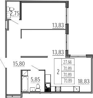 3Е-комнатная, 70.89 м²– 2