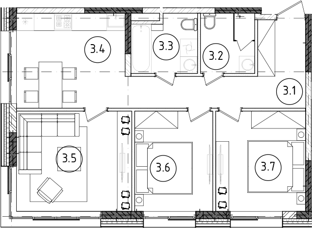 3-комнатная, 64.5 м²– 2