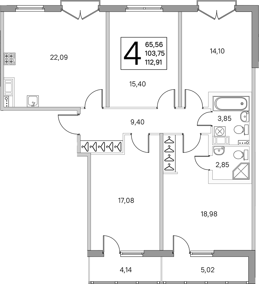 Купить 5-комнатную квартиру в новостройке 108.33 м², поселок Стрельна,  Красносельское шоссе, в Санкт-Петербурге, у метро Проспект Ветеранов