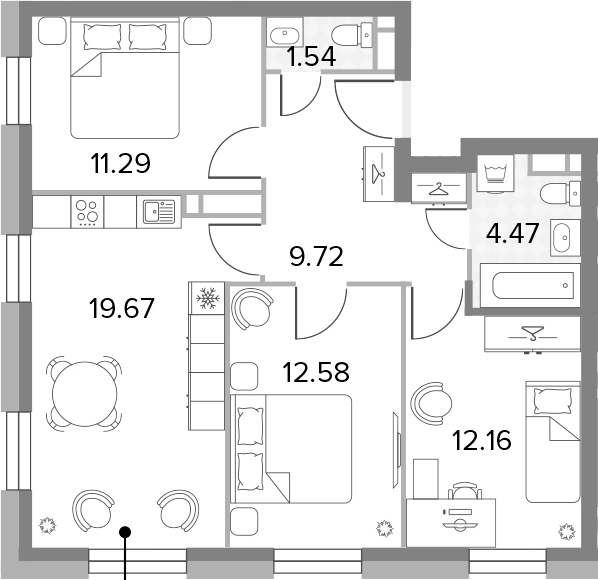 4Е-комнатная, 71.43 м²– 2
