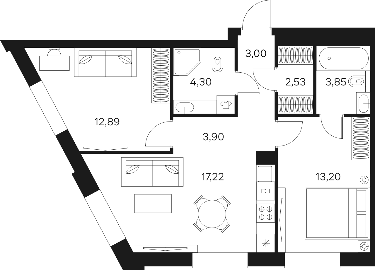 3Е-к.кв, 60.89 м²