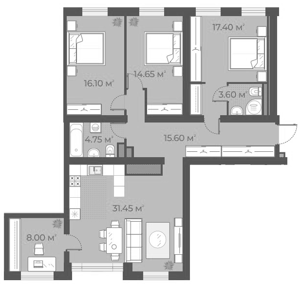 5Е-комнатная, 111.55 м²– 2