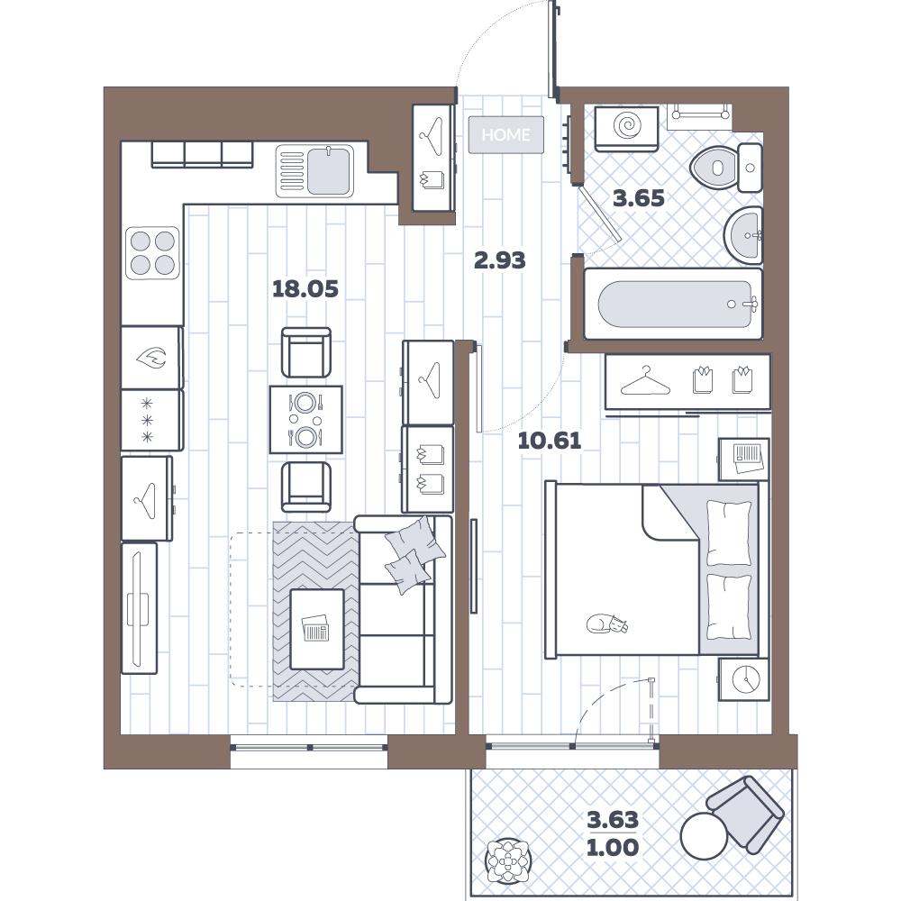 2Е-комнатная, 36.24 м²– 2