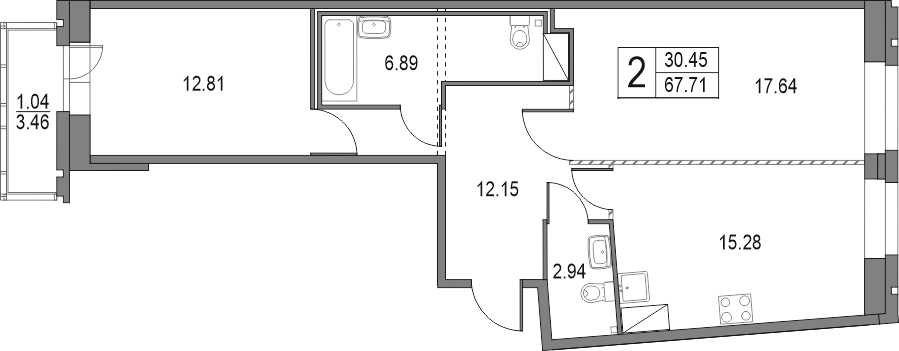 3Е-комнатная, 67.71 м²– 2