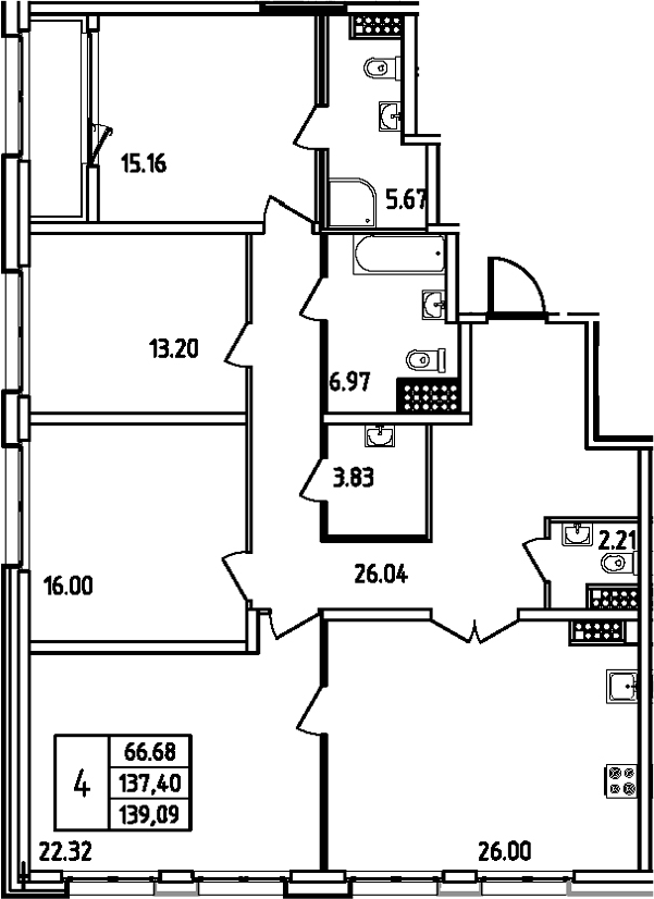 5Е-комнатная, 139.09 м²– 2