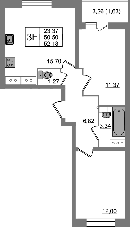 3Е-к.кв, 52.13 м²