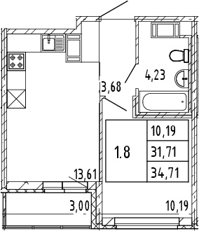 2Е-к.кв, 31.71 м², от 11 этажа