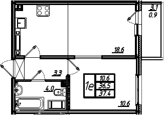 2Е-комнатная, 37.4 м²– 2