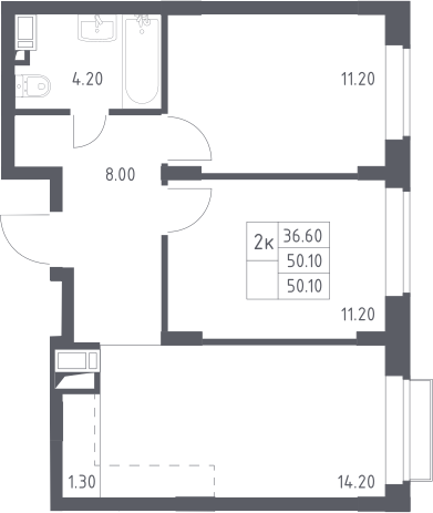 3Е-комнатная, 50.1 м²– 2
