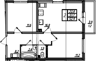 3Е-к.кв, 52.9 м², от 9 этажа