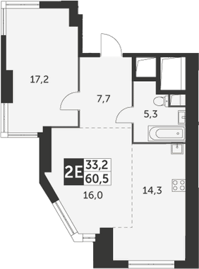 2Е-комнатная, 60.5 м²– 2