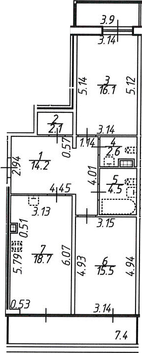 3Е-комнатная, 77.9 м²– 2