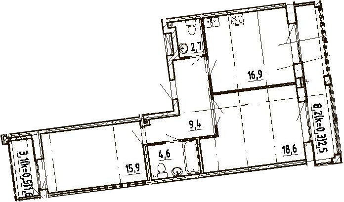 3Е-комнатная, 72 м²– 2