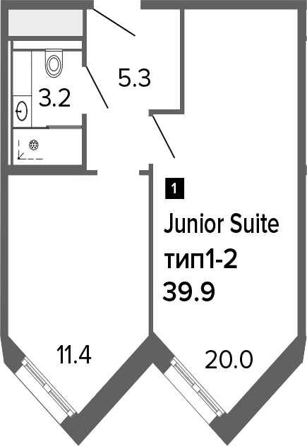1-комнатная, 39.9 м²– 2
