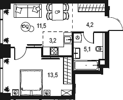 2Е-комнатная, 37.5 м²– 2