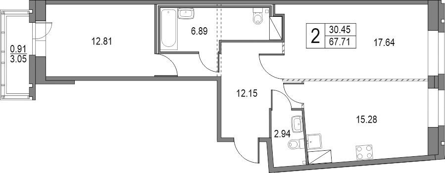 3Е-комнатная, 67.71 м²– 2