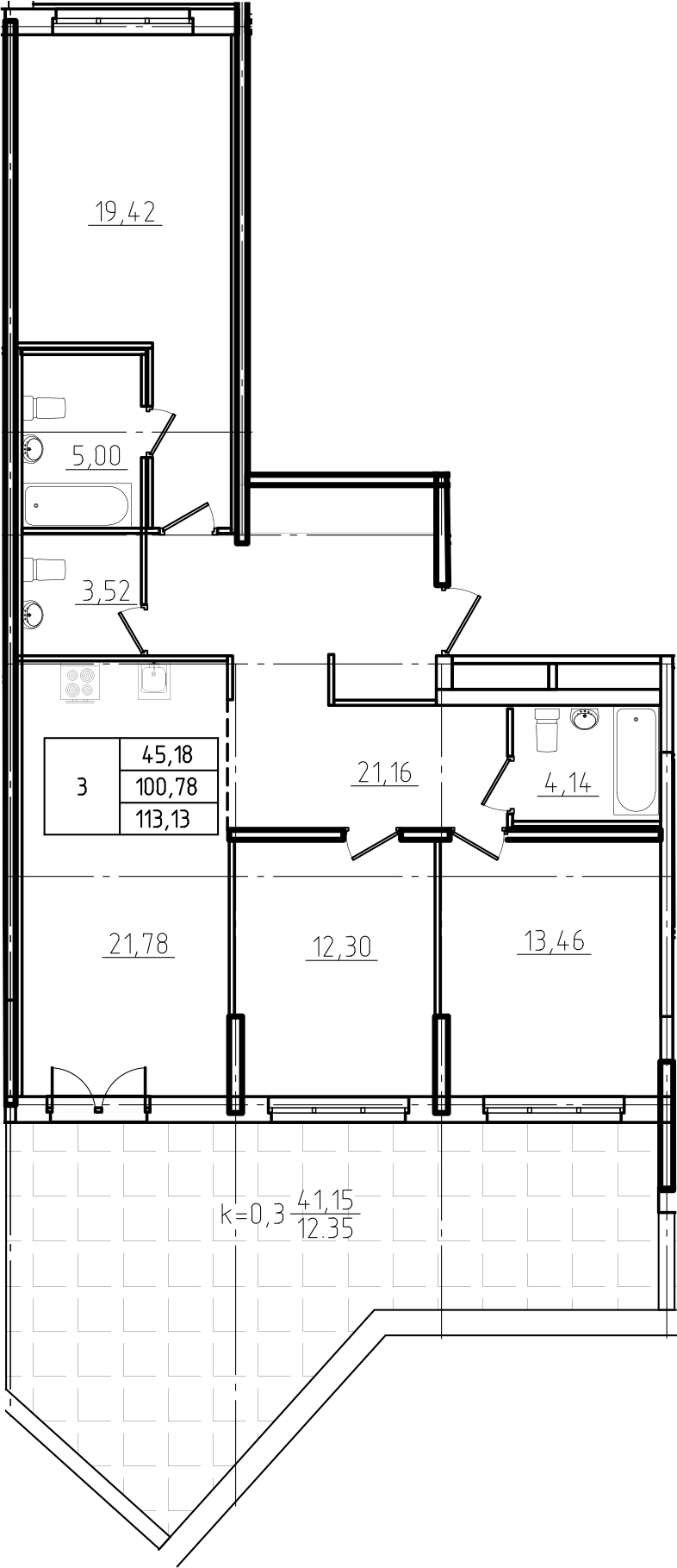 4Е-комнатная, 113.13 м²– 2
