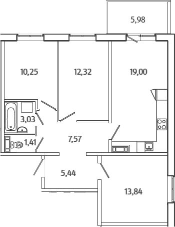 4Е-комнатная квартира, 74.65 м², 2 этаж – Планировка