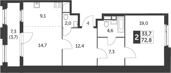 2Е-комнатная, 72.8 м²– 2