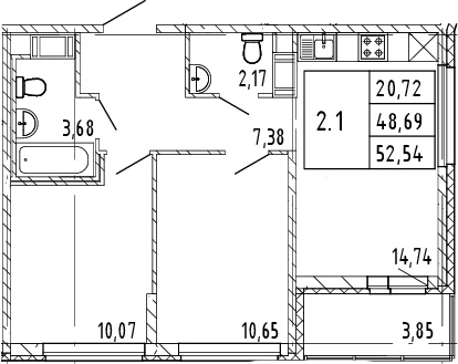 3Е-комнатная, 48.69 м²– 2