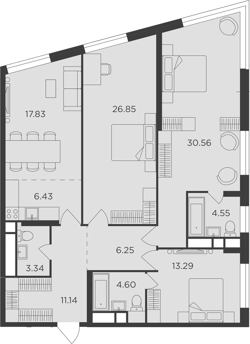 4Е-комнатная, 124.84 м²– 2