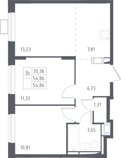 3Е-комнатная, 54.86 м²– 2