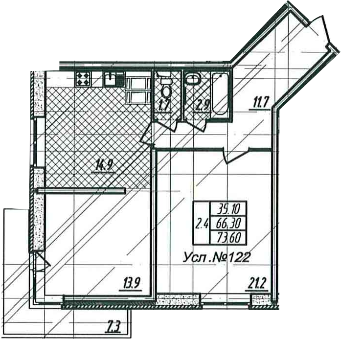 2-комнатная квартира, 66.3 м², 24 этаж – Планировка