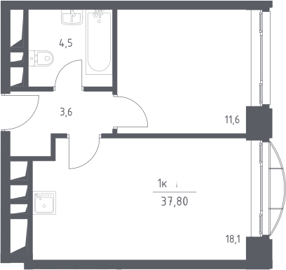 2Е-комнатная, 37.8 м²– 2