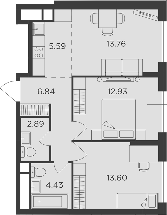 3Е-комнатная, 60.04 м²– 2
