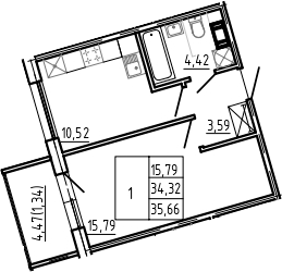 1-комнатная, 35.66 м²– 2