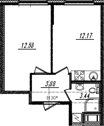 2Е-комнатная, 32.07 м²– 2