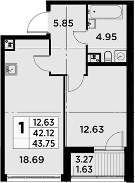 2Е-комнатная, 43.75 м²– 2