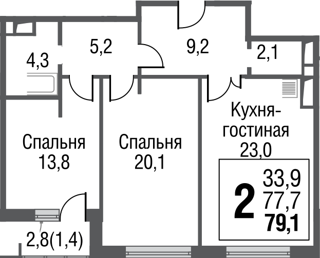 3Е-комнатная, 79.1 м²– 2