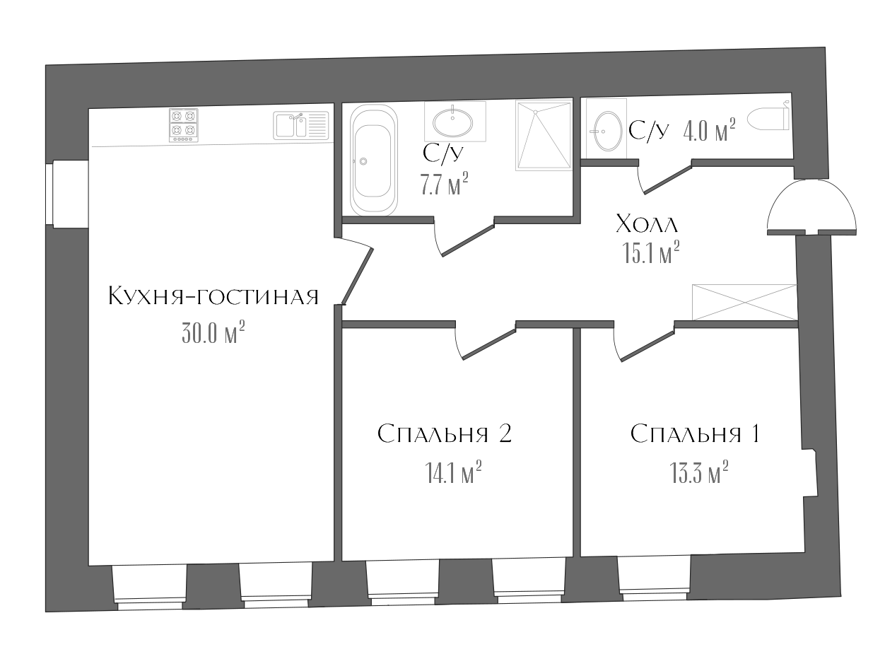 3Е-комнатная, 86.5 м²– 2