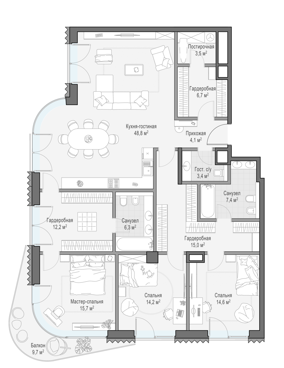 Купить 4-комнатную квартиру в новостройке 156 м², Малый Толмачевский пер, в  Москве, у метро Третьяковская (6л)