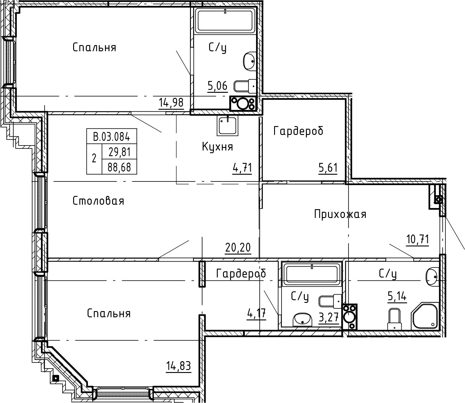 3Е-комнатная, 88.68 м²– 2