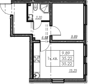 2Е-комнатная, 35.22 м²– 2