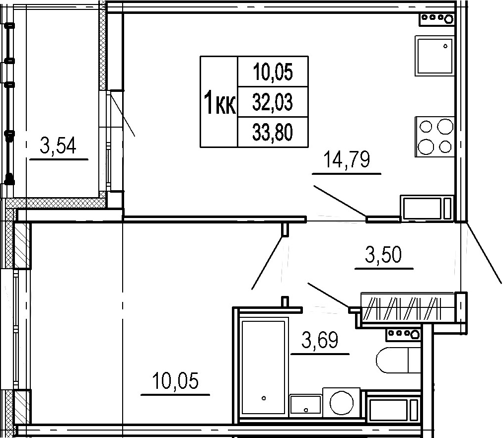 2Е-комнатная, 32.03 м²– 2