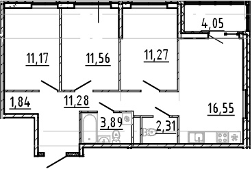 4Е-комнатная, 69.87 м²– 2