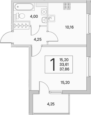 1-комнатная, 33.61 м²– 2