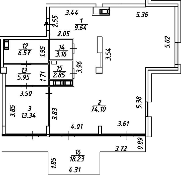 2Е-комнатная, 121.07 м²– 2