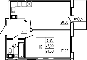 2Е-комнатная, 48.53 м²– 2
