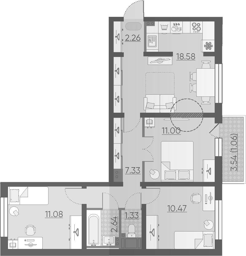 4Е-комнатная, 65.75 м²– 2