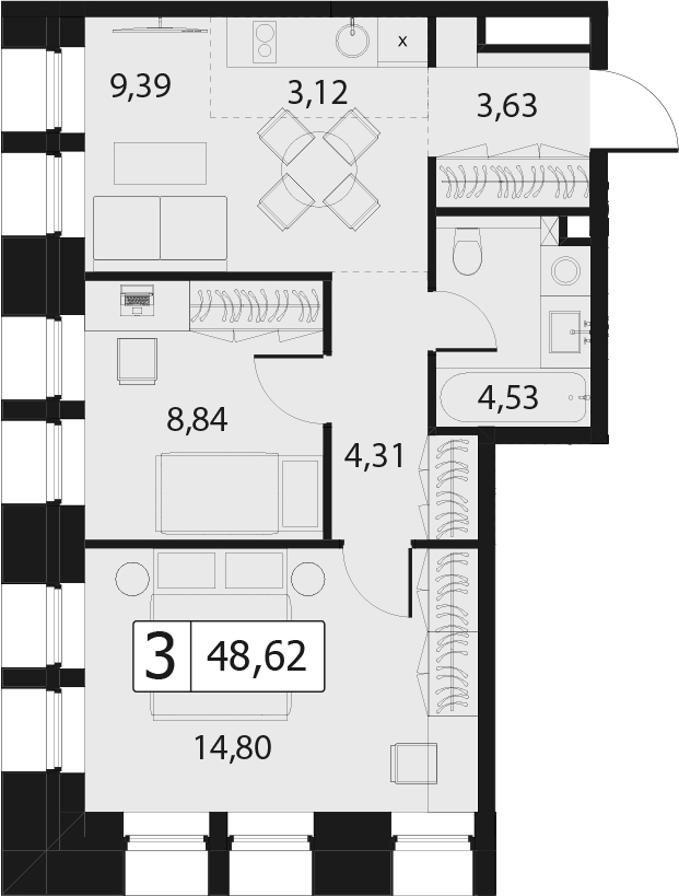 3Е-комнатная, 48.62 м²– 2