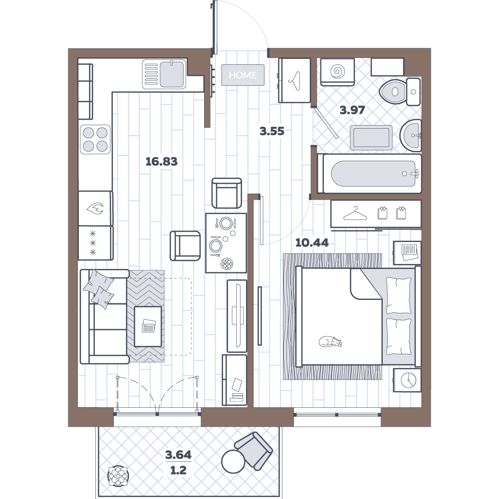 2Е-комнатная, 35.79 м²– 2
