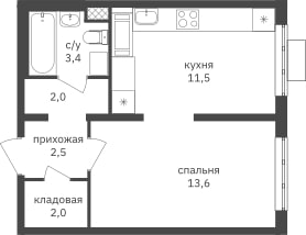 1-к.кв, 35 м²