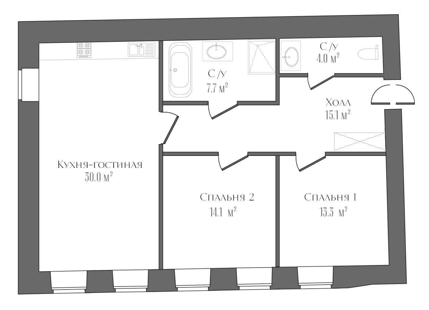 3Е-комнатная, 86.1 м²– 2