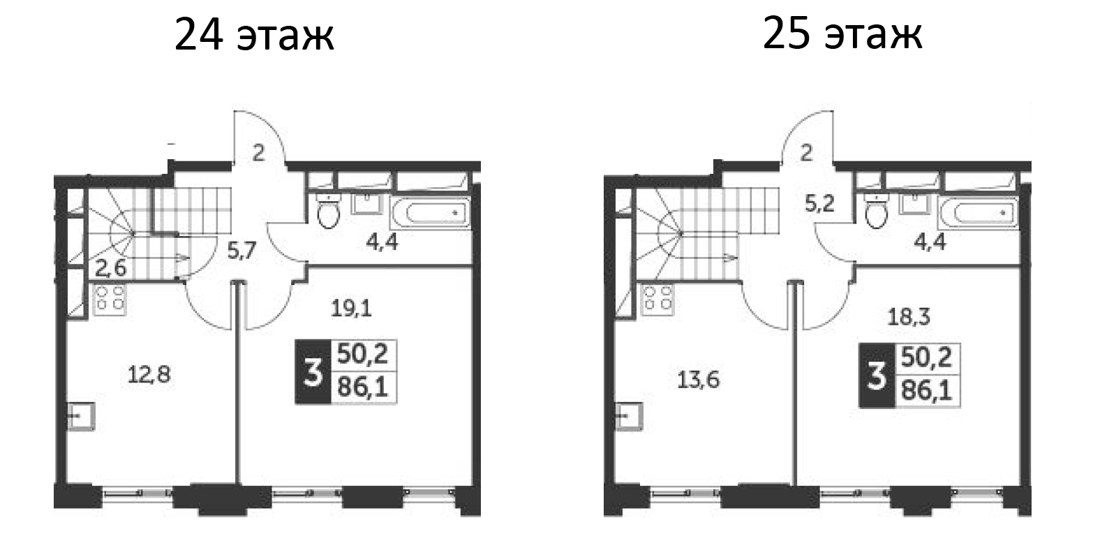 3-комнатная, 86.1 м²– 2